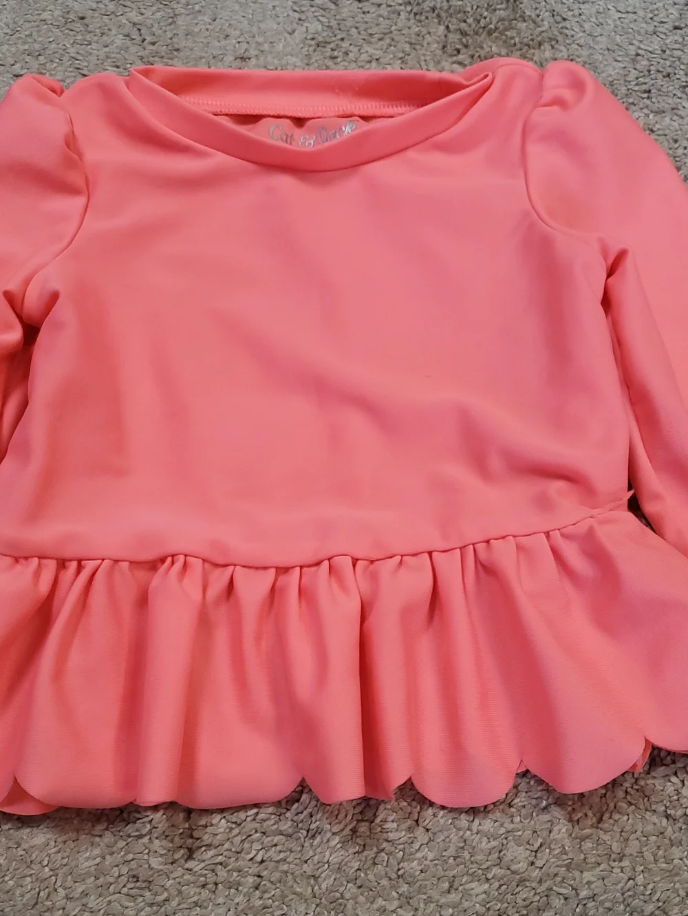 Infant Girls Coral Flamingo Ruffle & Purple Mermaid 2-Piece Swimsuits. 3-6 & 6-9